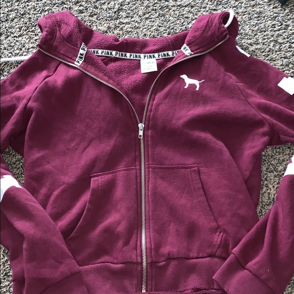 PINK FULL ZIP MAROON HOODIE